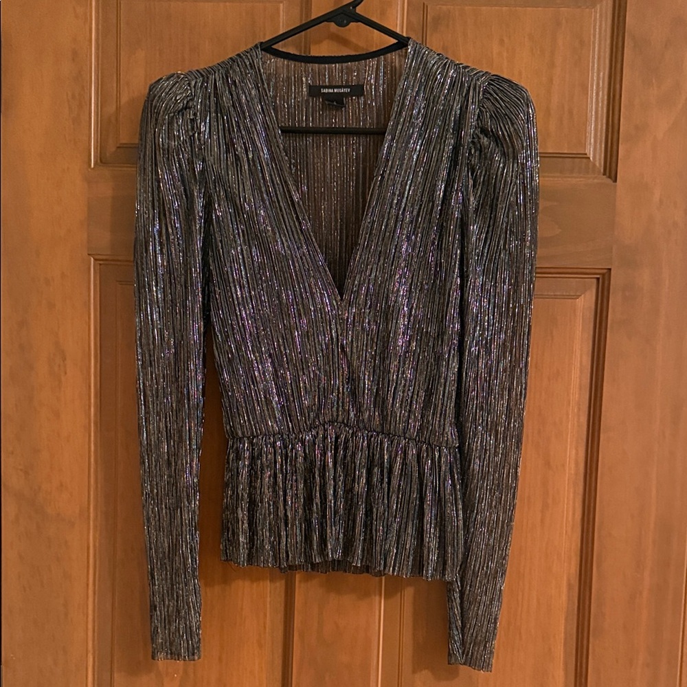 Zara Shimmering Black Long Sleeve Blouse